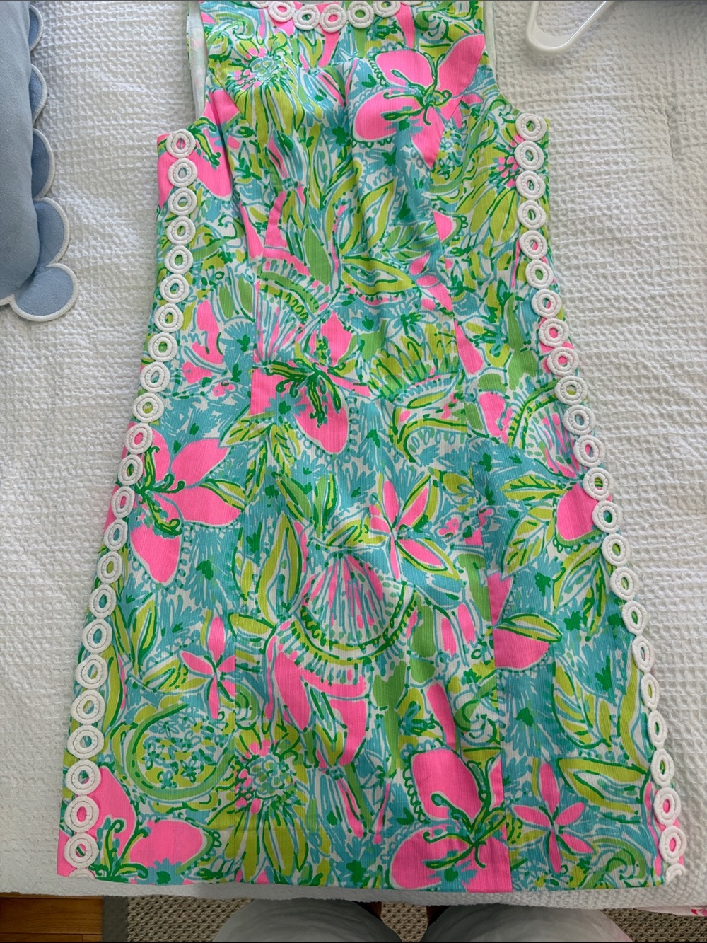 Bright Floral Shift Dress in Pink & Aqua